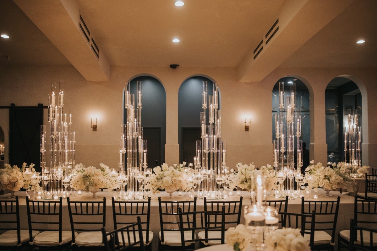 tall candlelight decor for wedding reception