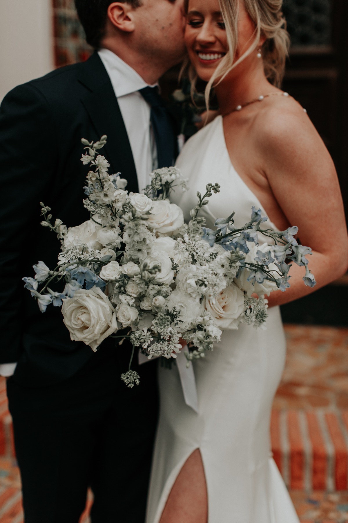 simple wedding gown with pearl details