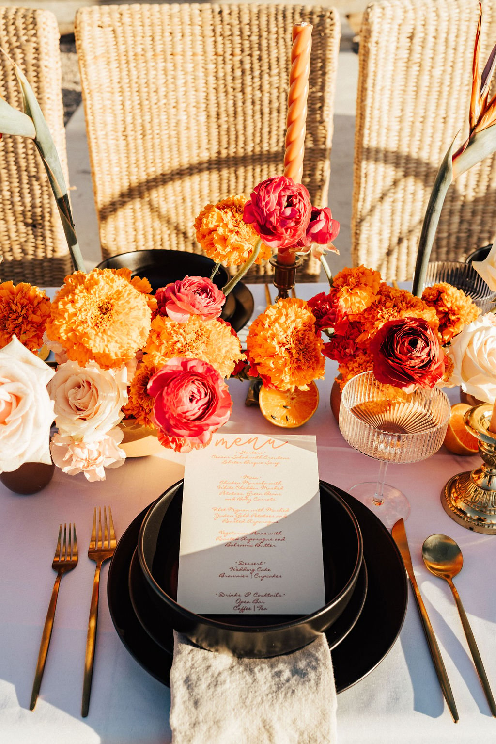 orange red and pink wedding inspiration