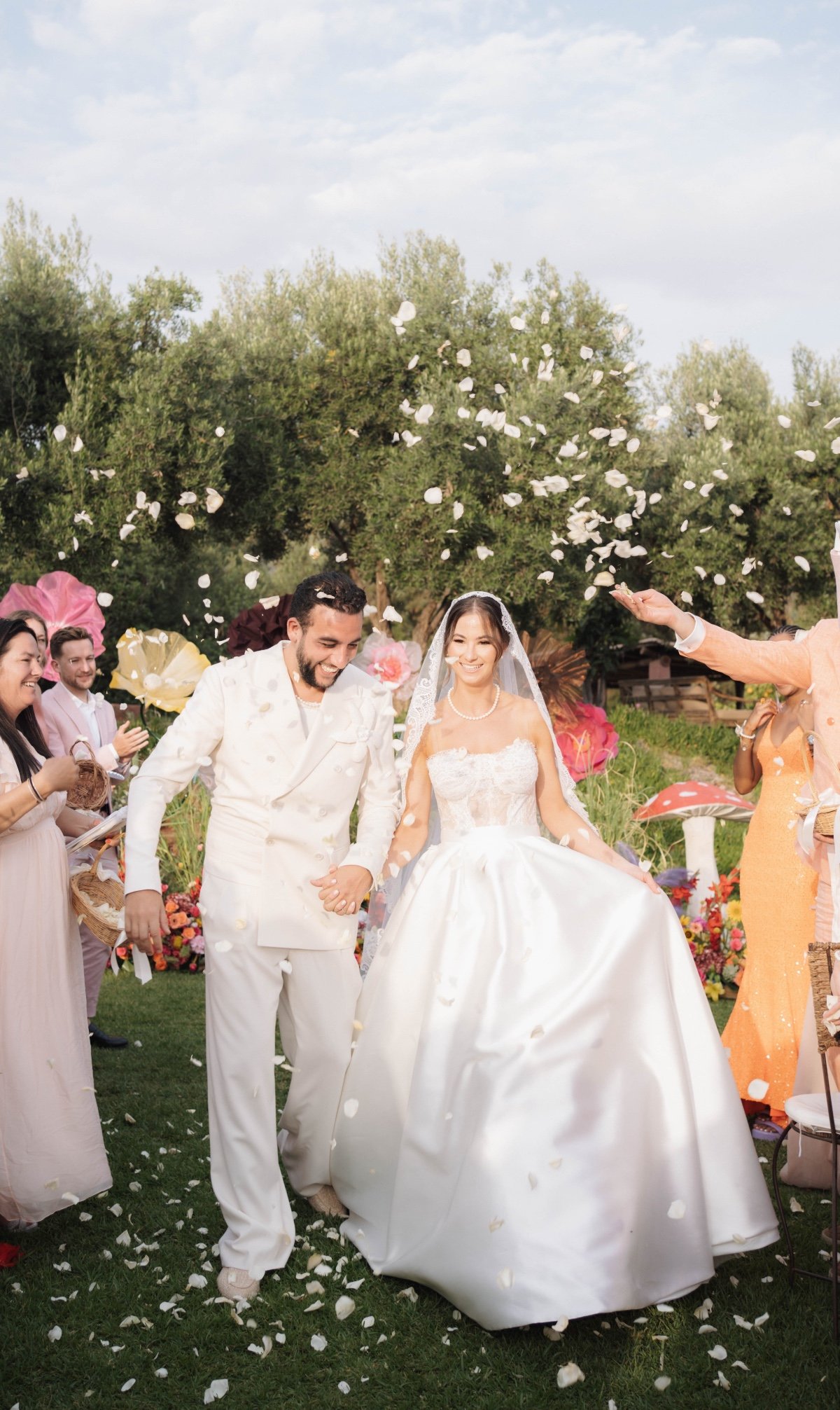 white rose petal shower