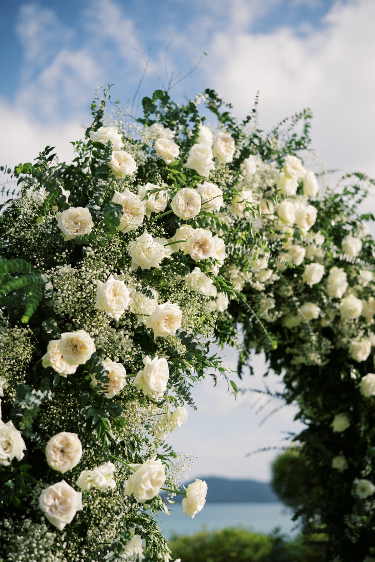 white rose floral arch for wedding ideas