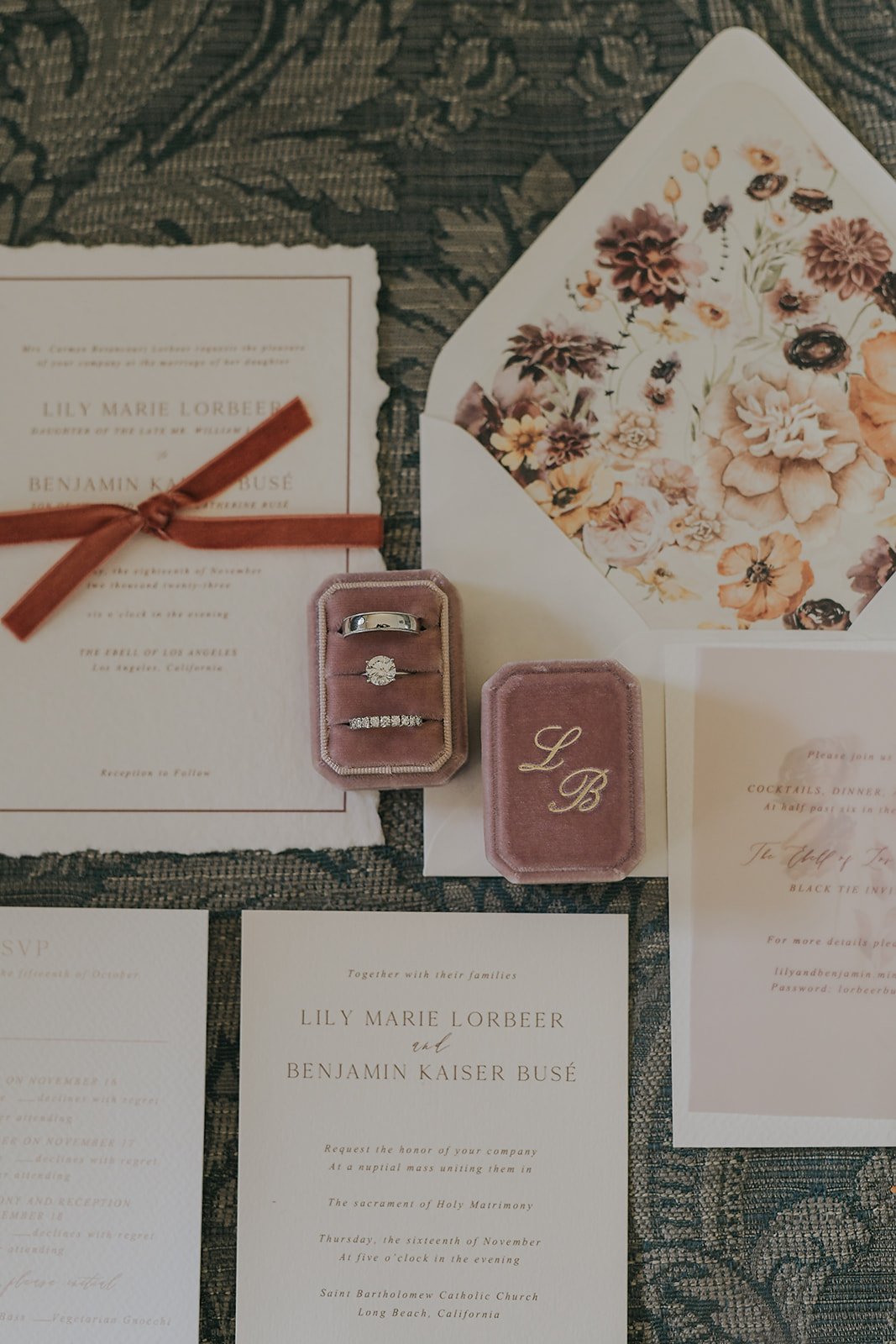 mauve floral wedding invitations