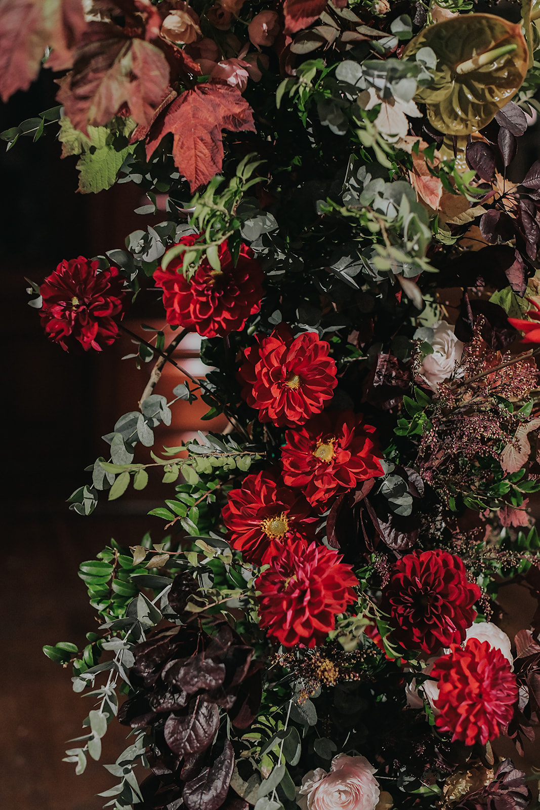 red and plum autumn wedding flowers