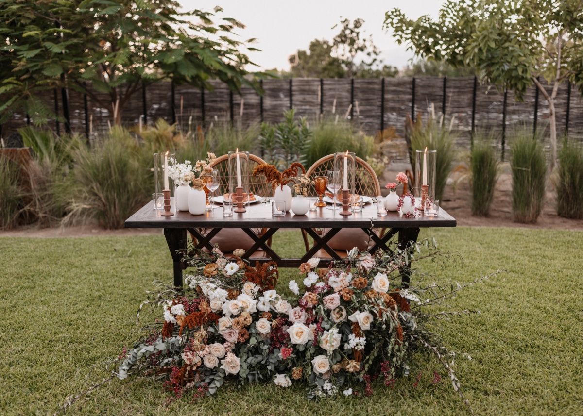 white nude and brown flower arrangements