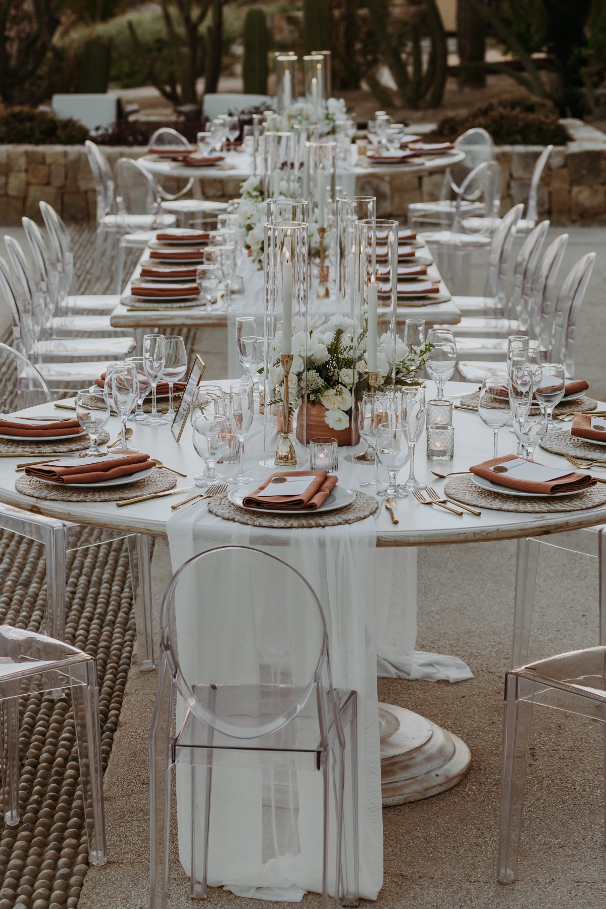 white and terracotta wedding design