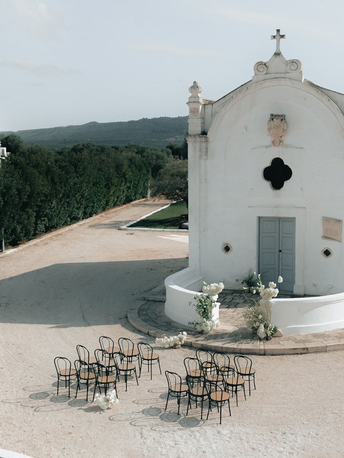 drone footage of chapel in italy