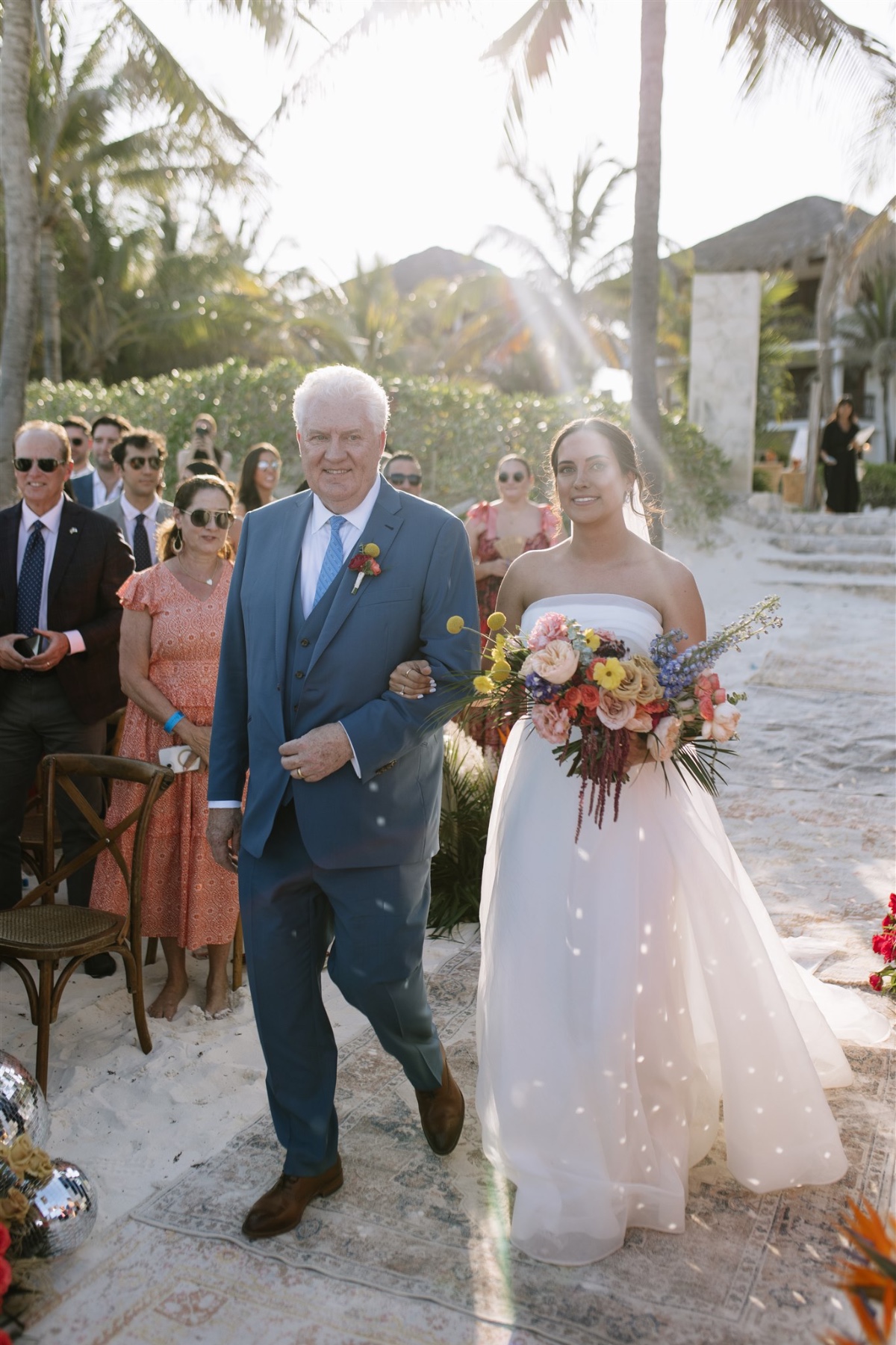 father and bride at beach wedding ceremony