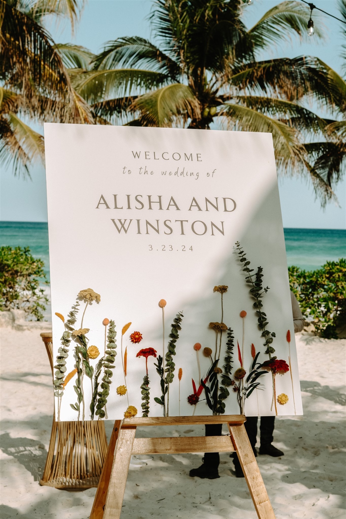 dried flower wedding welcome sign