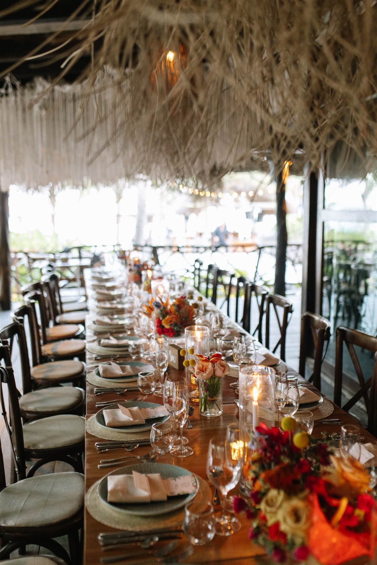 fall tropical wedding reception