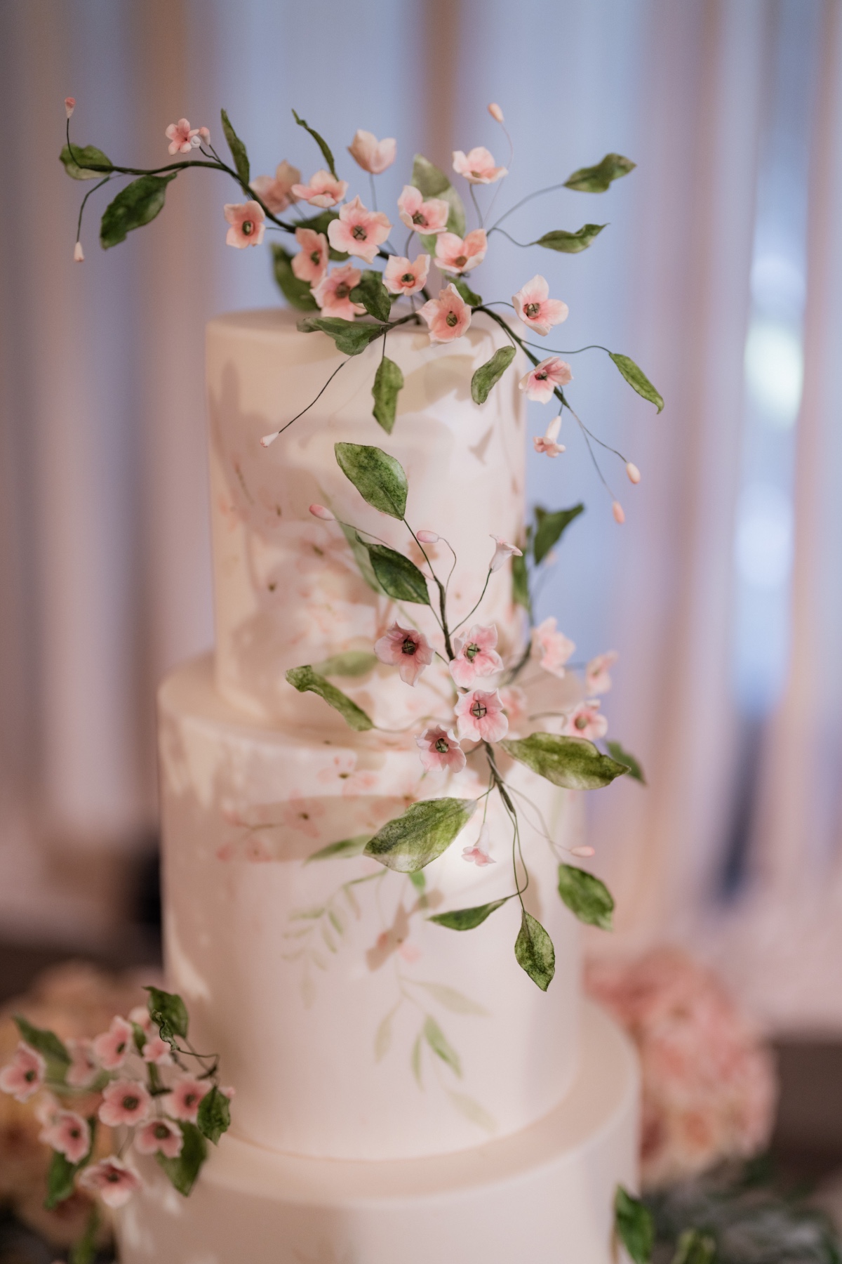 fondant wedding cake with sugar cherry blossom branches