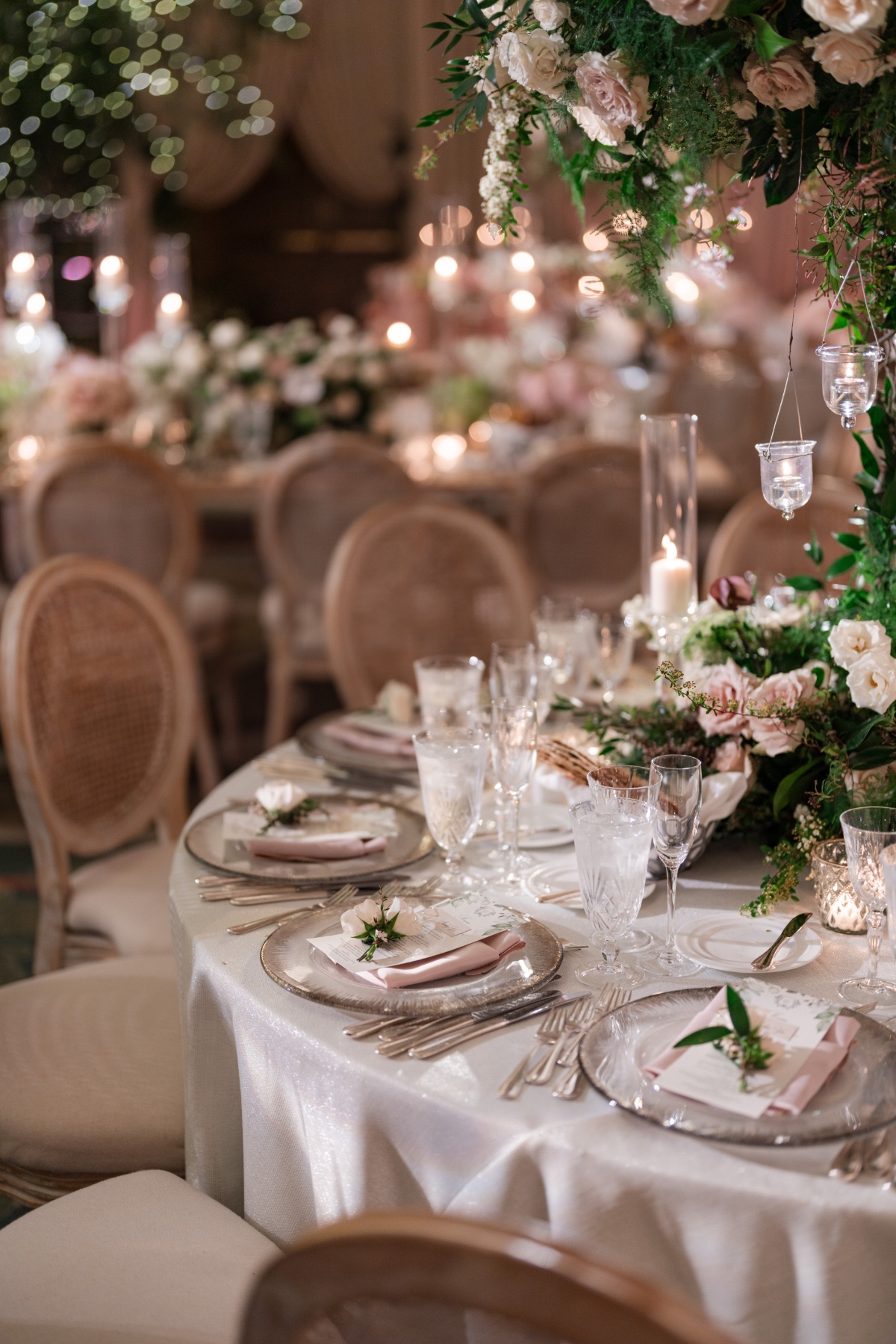 blush and ivory wedding centerpieces with candles