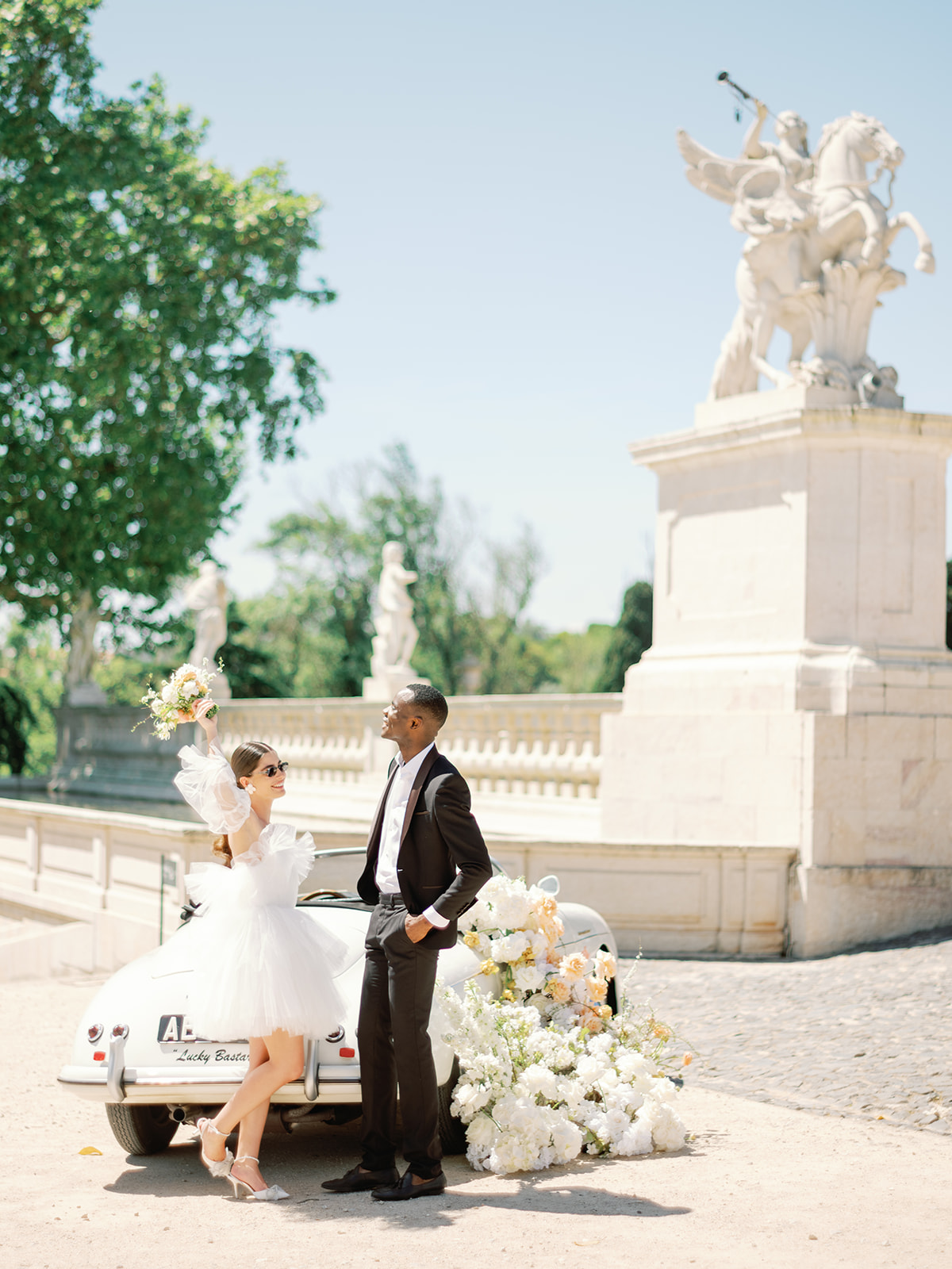 white tulle mini dress for wedding exit