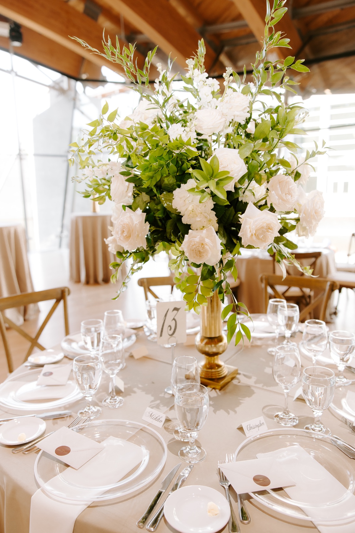 white rose wedding reception centerpiece