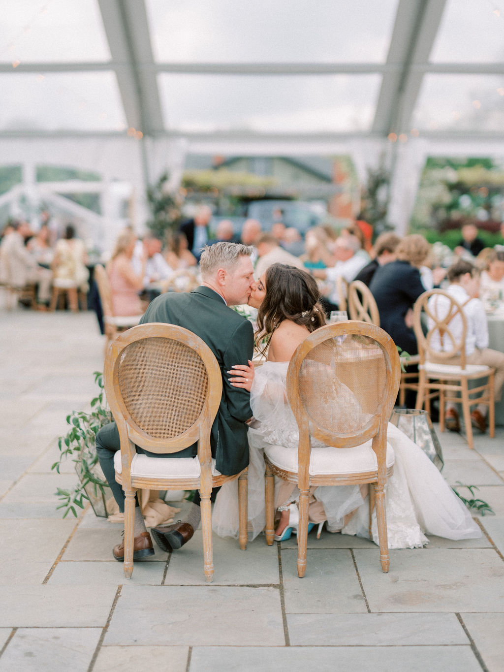 sweetheart table at clear tented wedding reception