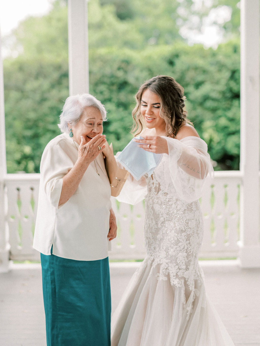 cute something blue gift from grandma to bride