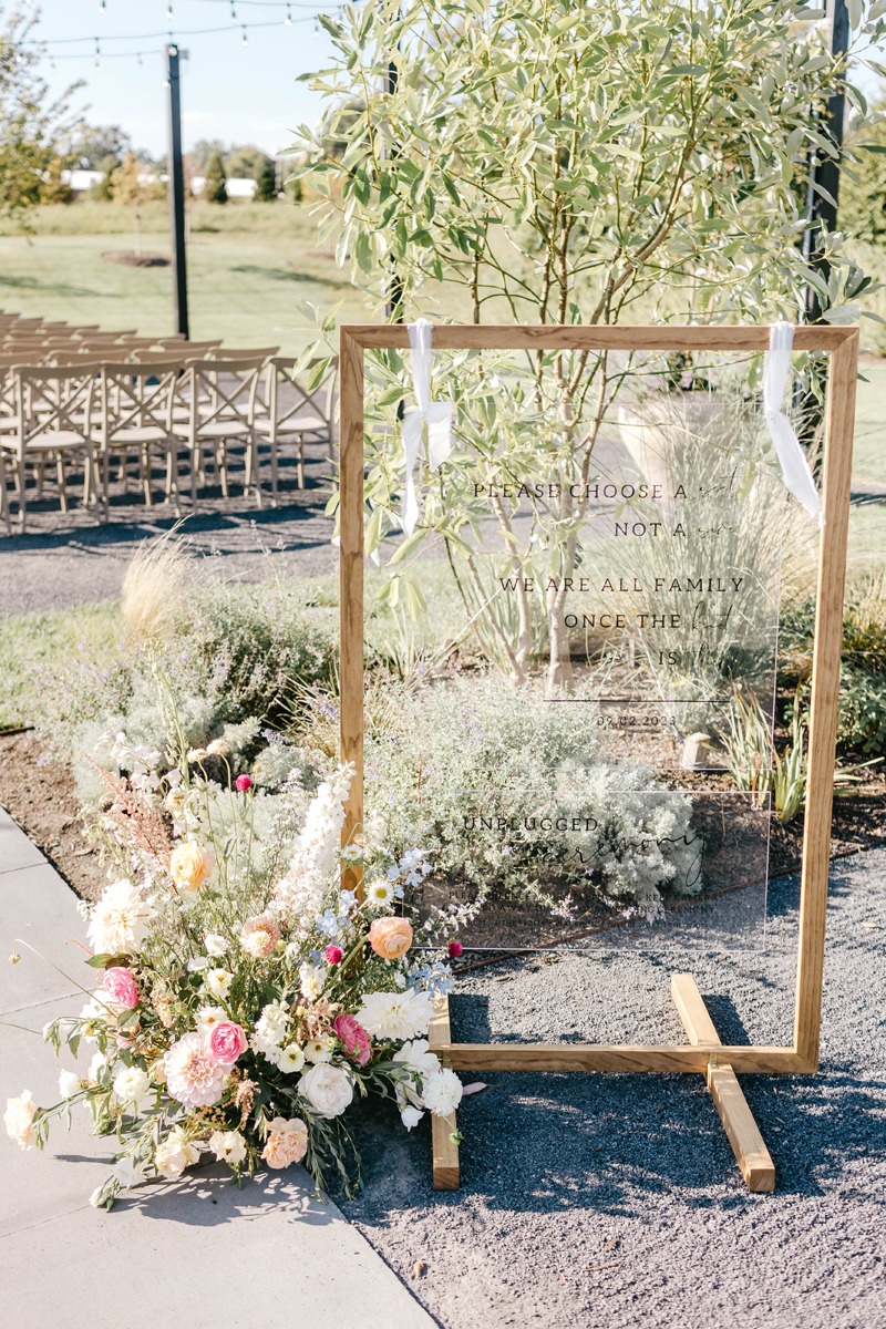 clear acrylic signage for modern wedding