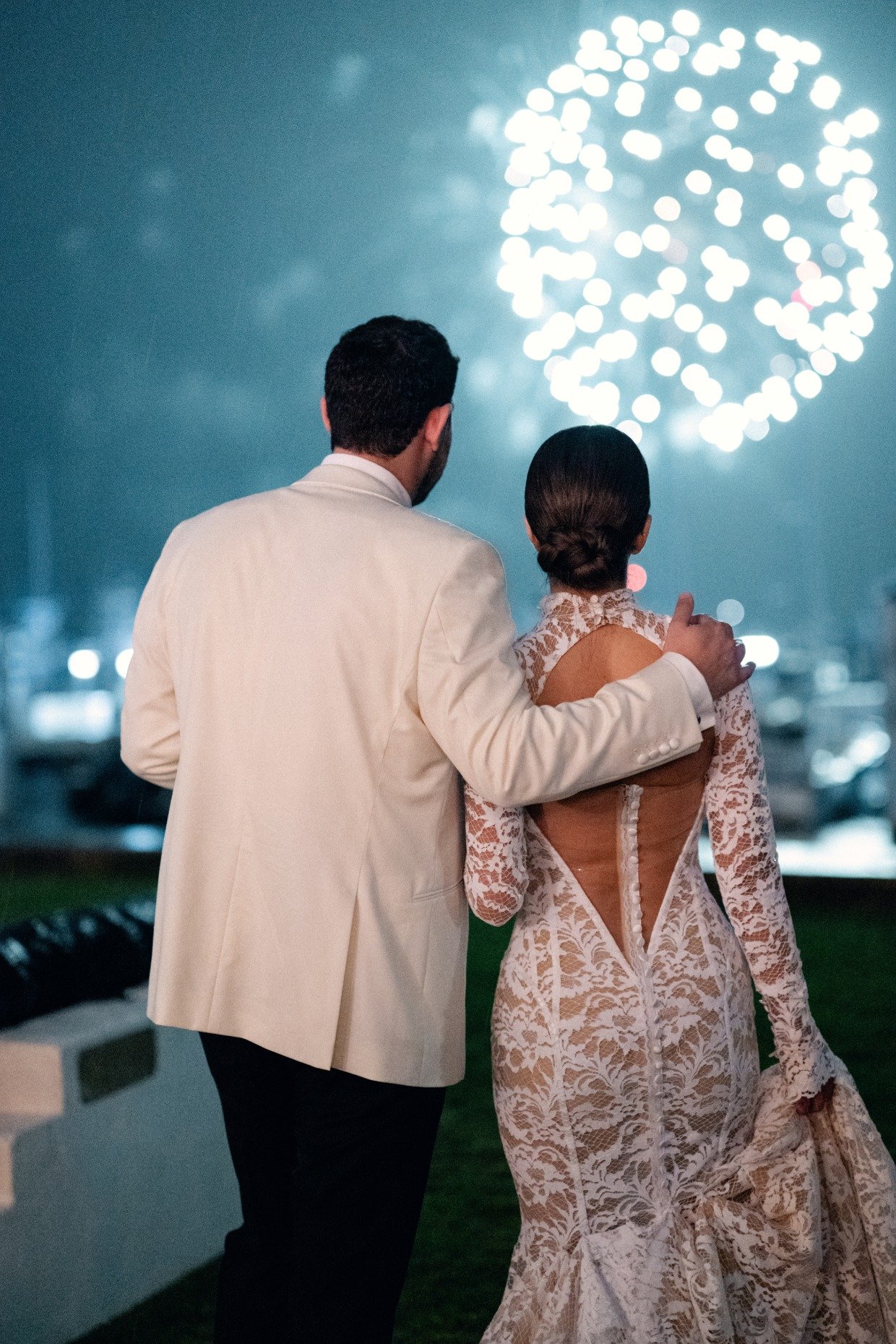 low back on galia lahav wedding gown with fireworks