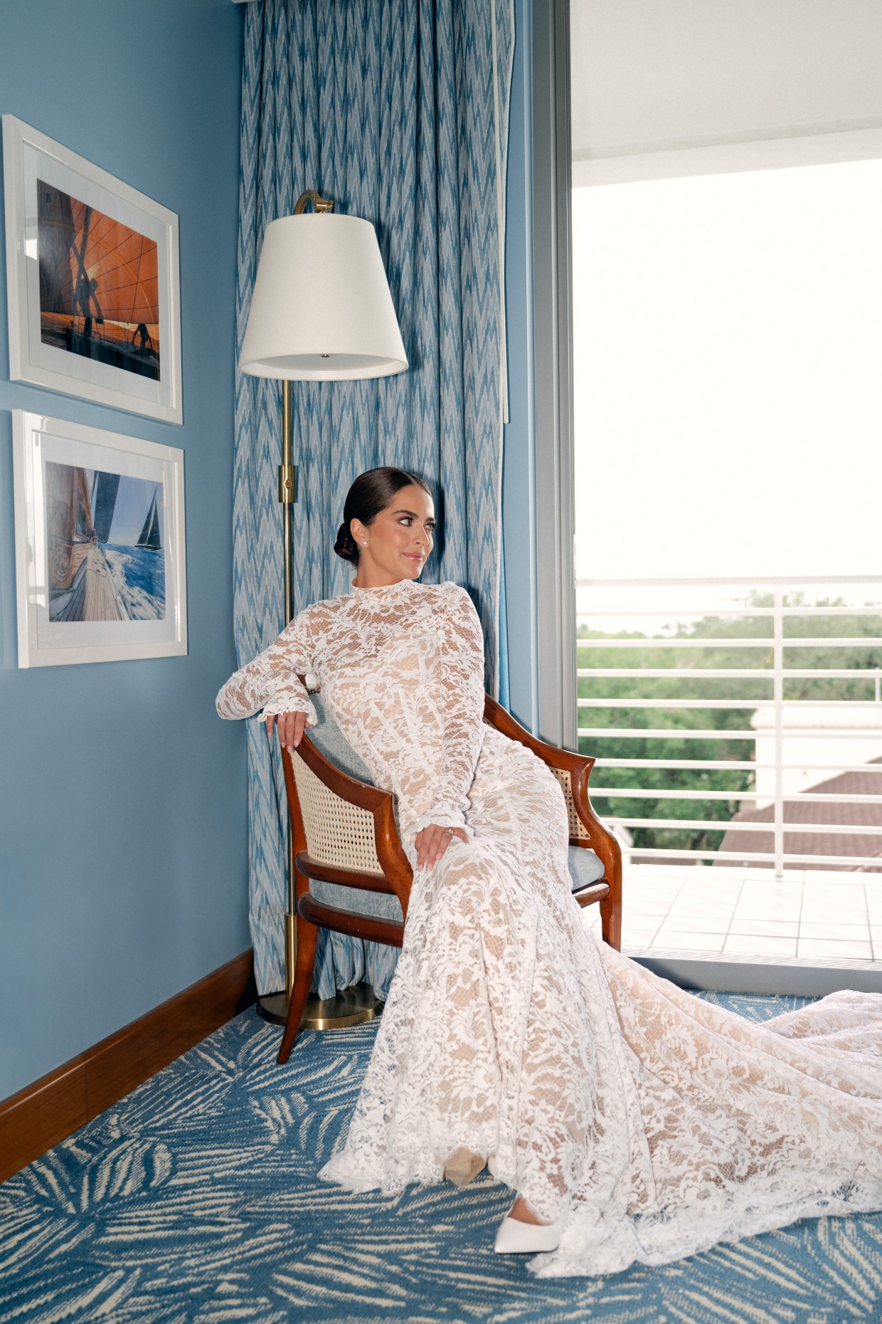 bride in long sleeve galia lahav mermaid lace dress in miami