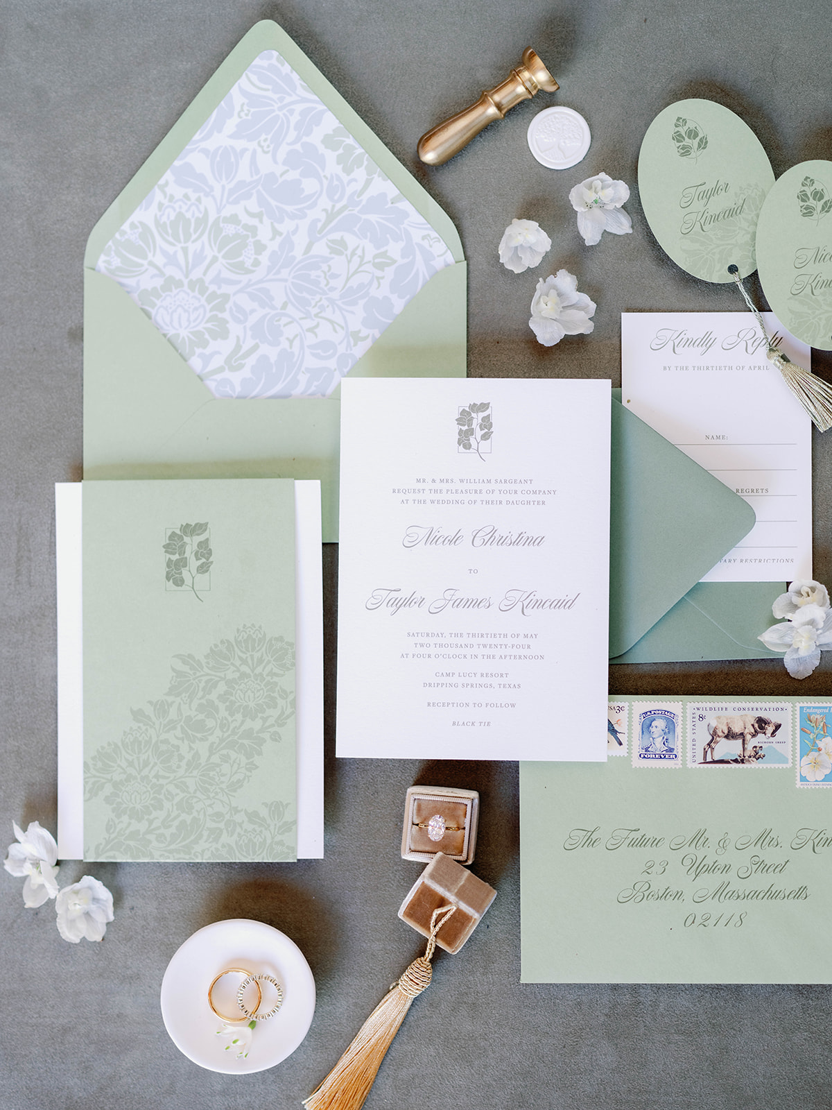 sage and ivory wedding invitations