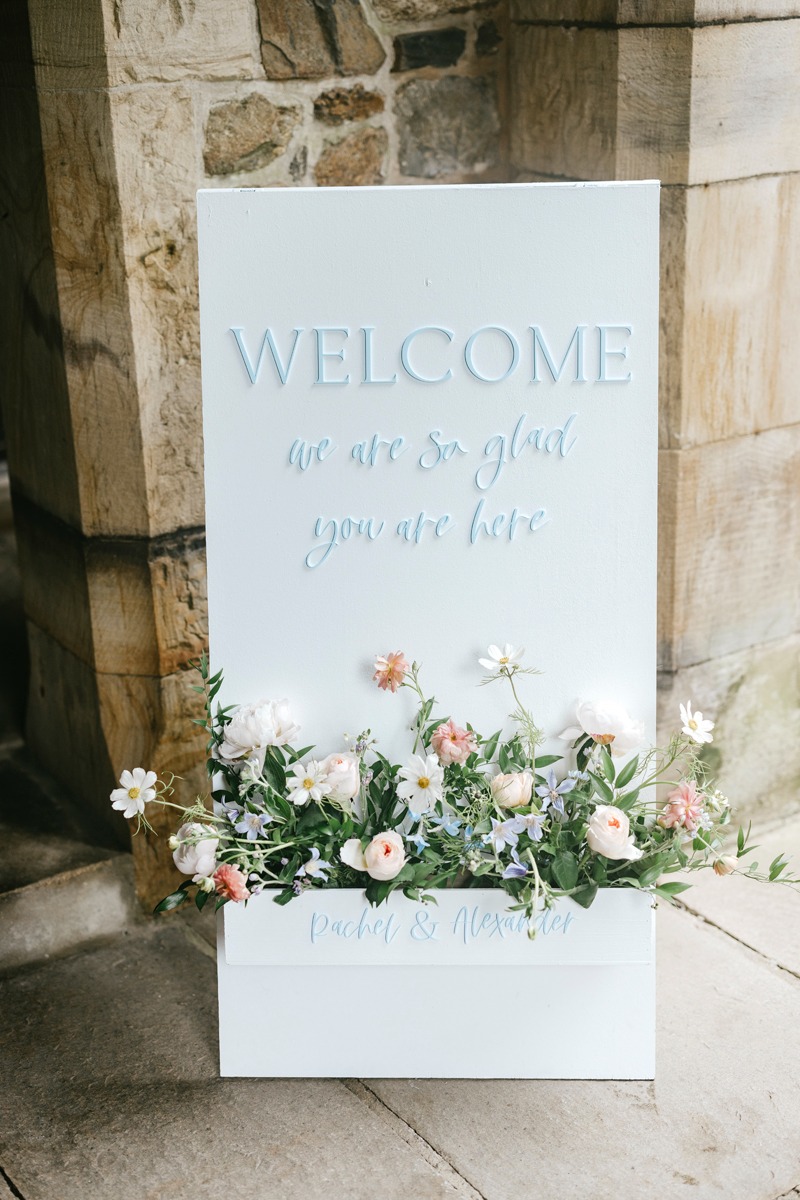 flower box wedding welcome sign