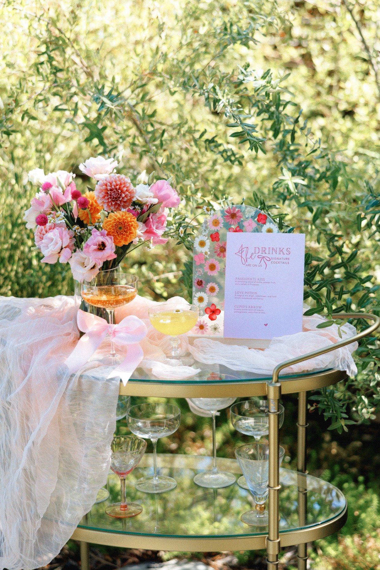 vintage inspired bar cart with sign from fedex office