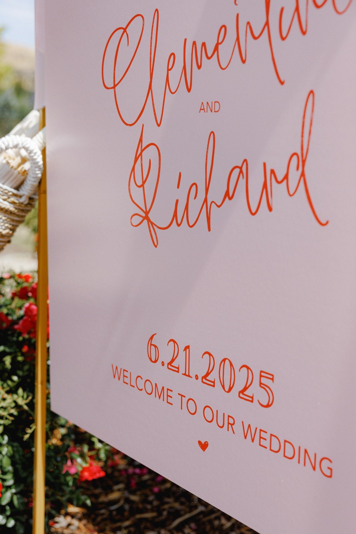 pink and red printed wedding sign from fedex office