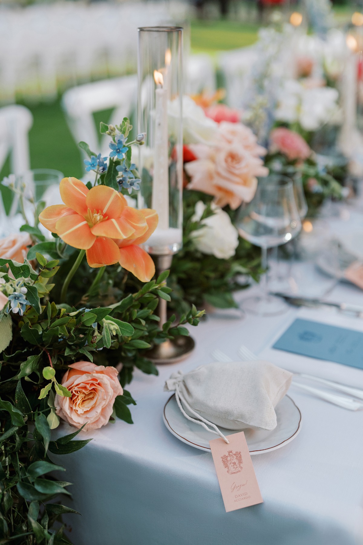 peach and blue wedding reception ideas