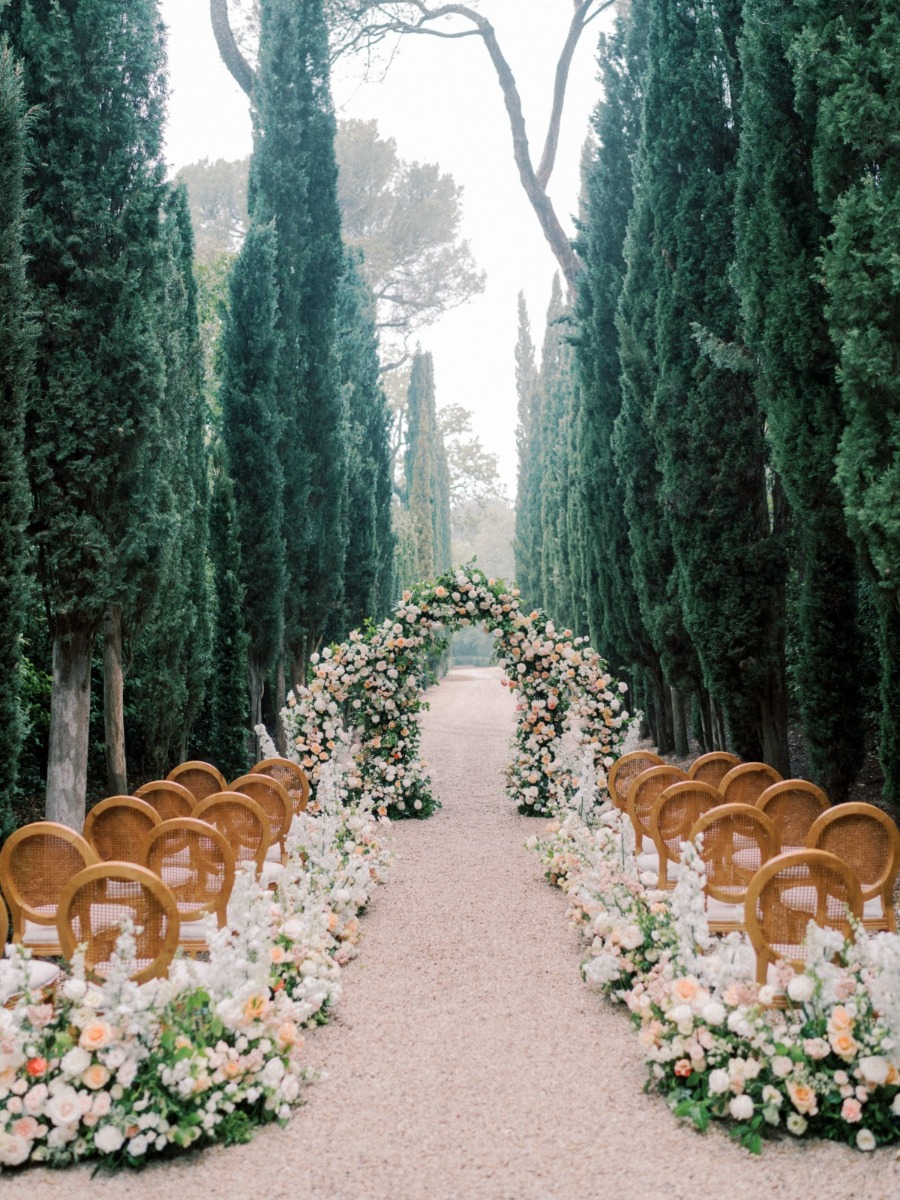 Peach, sage, and blue styled shoot at a chateau in provence