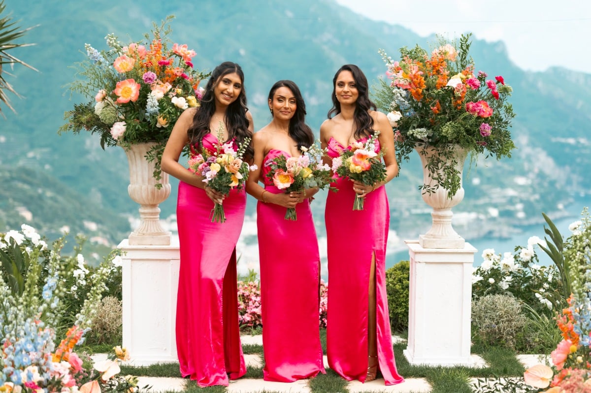 hot pink satin dresses for bridesmaids