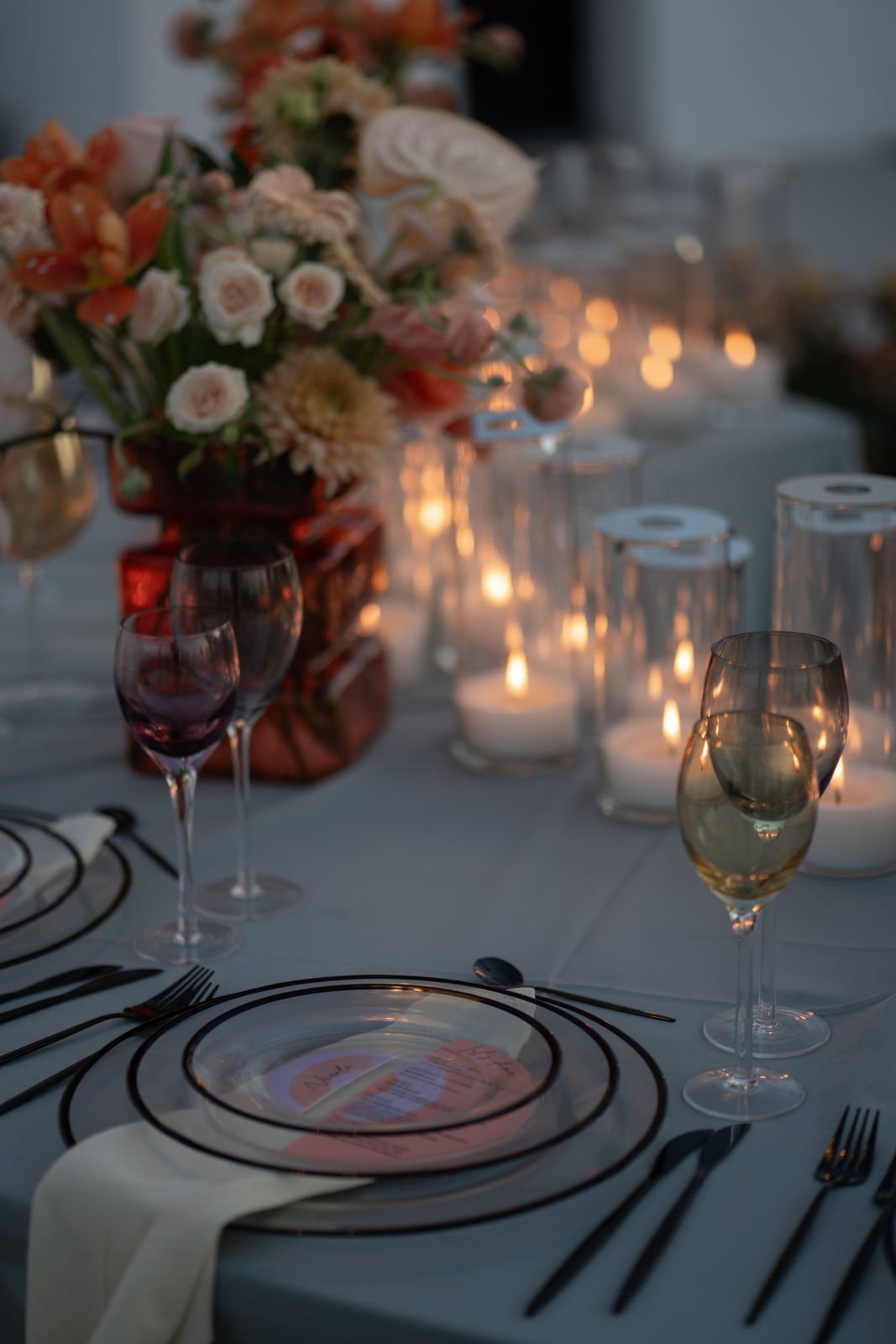 bright wedding reception with a lot of candlelight