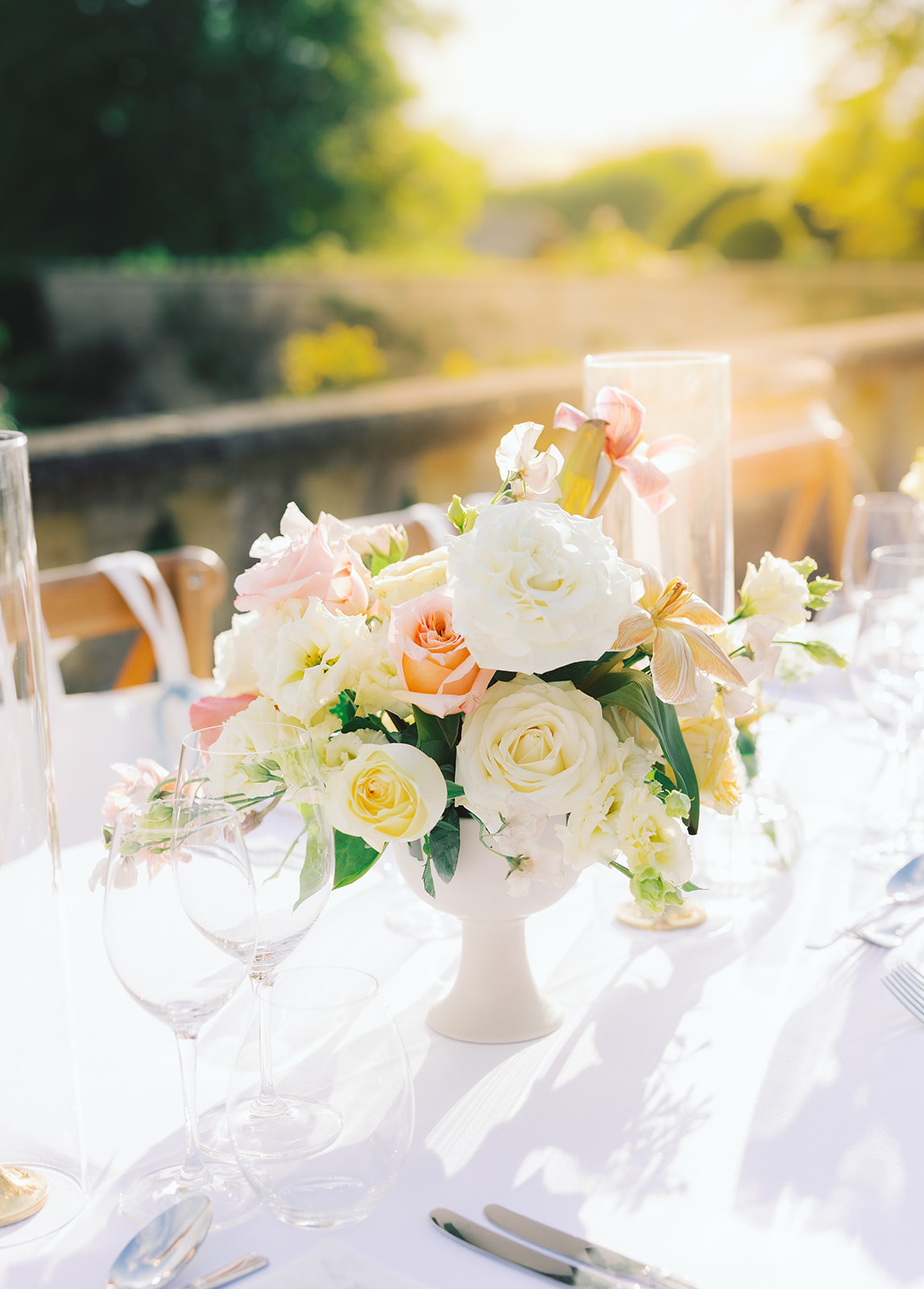 peach and ivory centerpieces for wedding reception