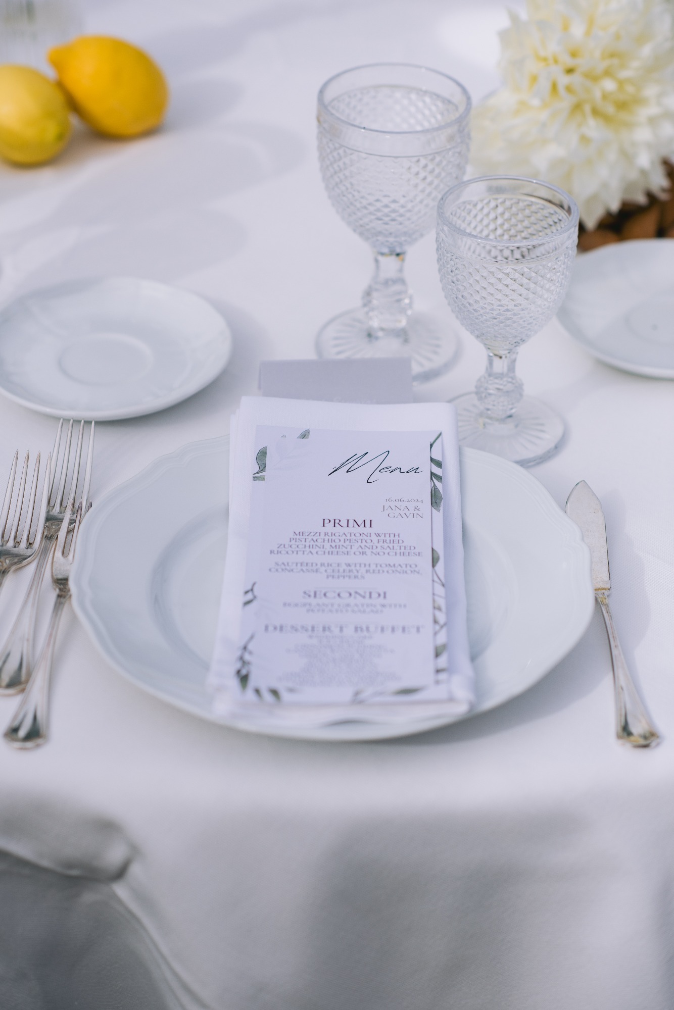 all white place setting