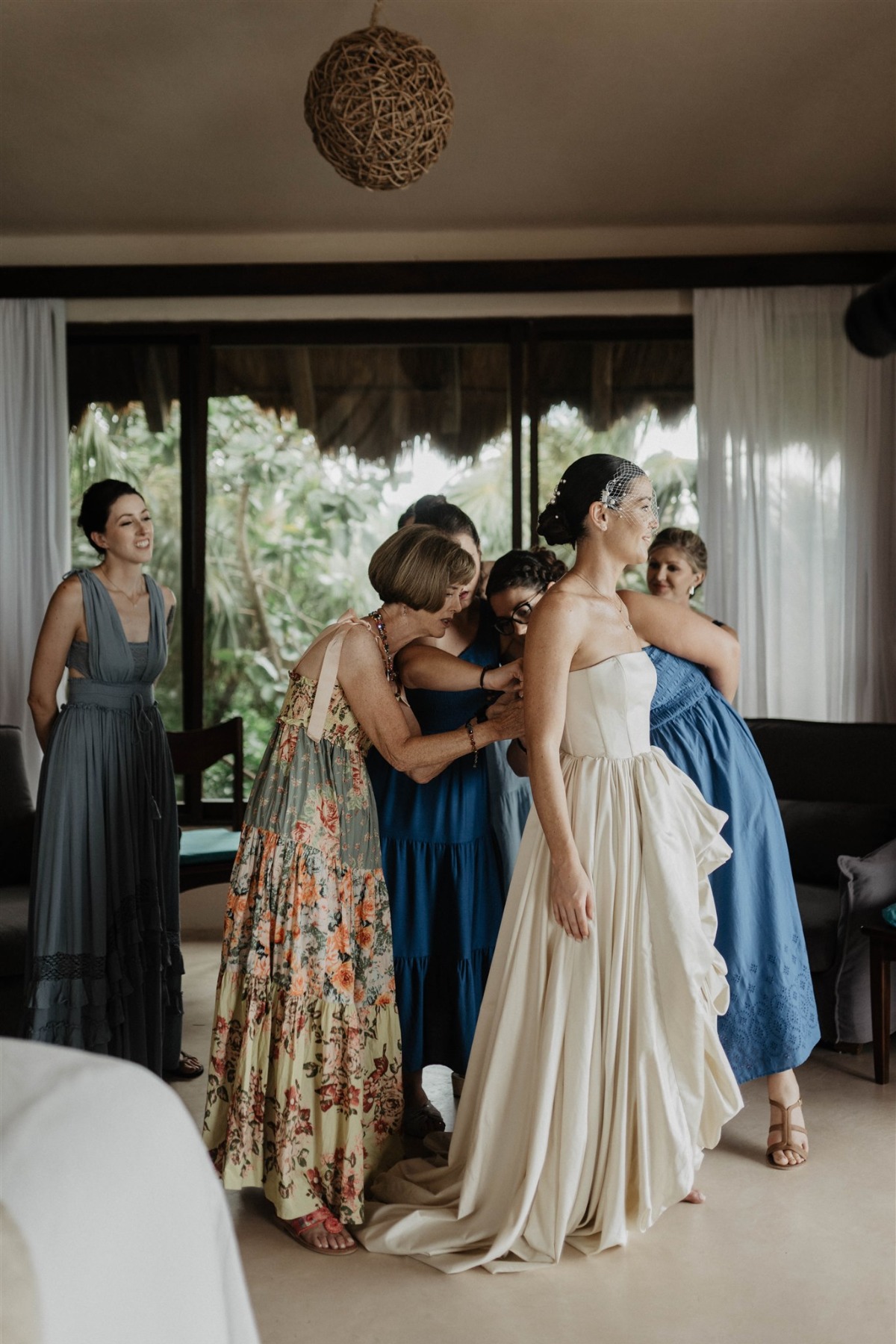 strapless wedding dress with thigh high slit