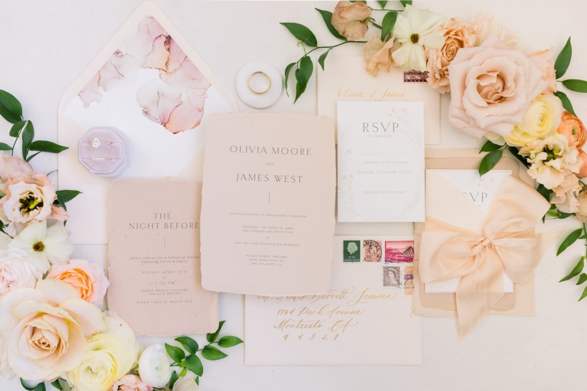 peach wedding invitation suite