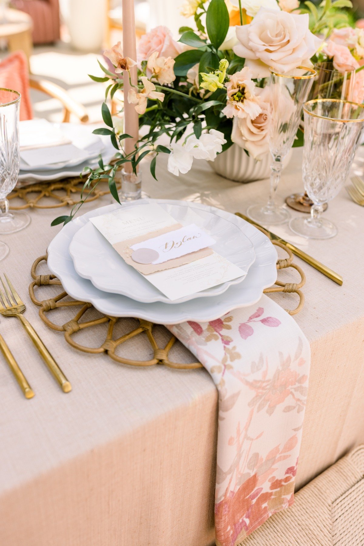 peach and gold place settings