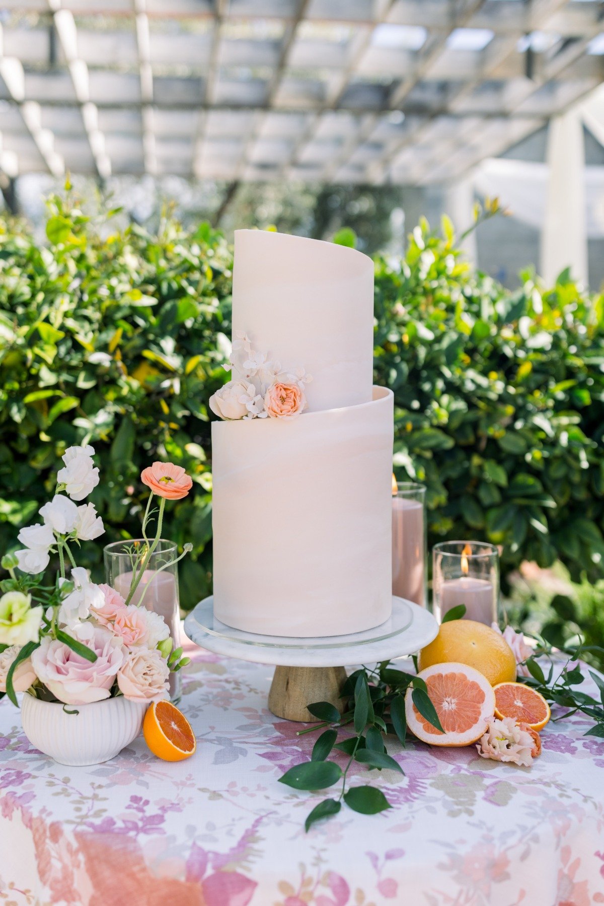 contemporary peach wedding cake