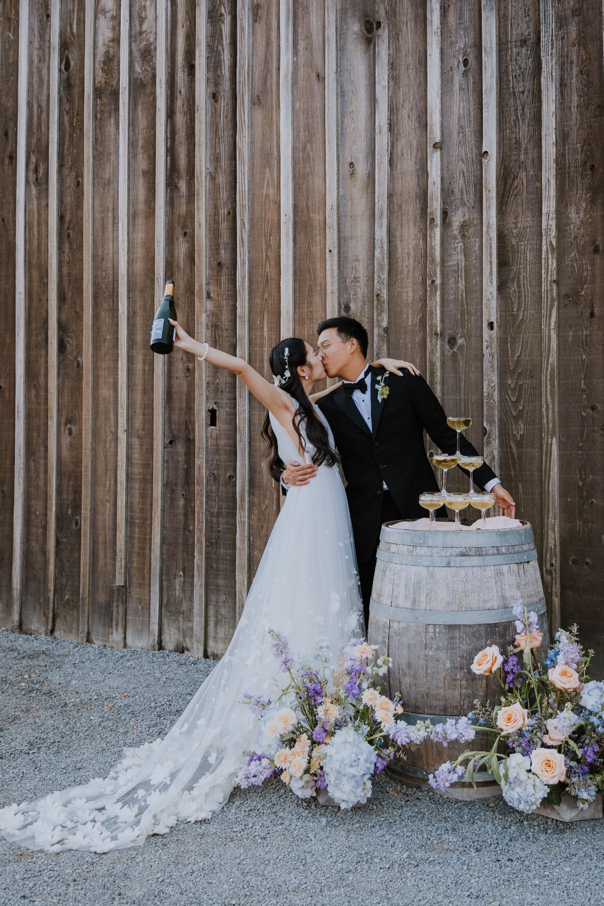 champagne tower on a barrel