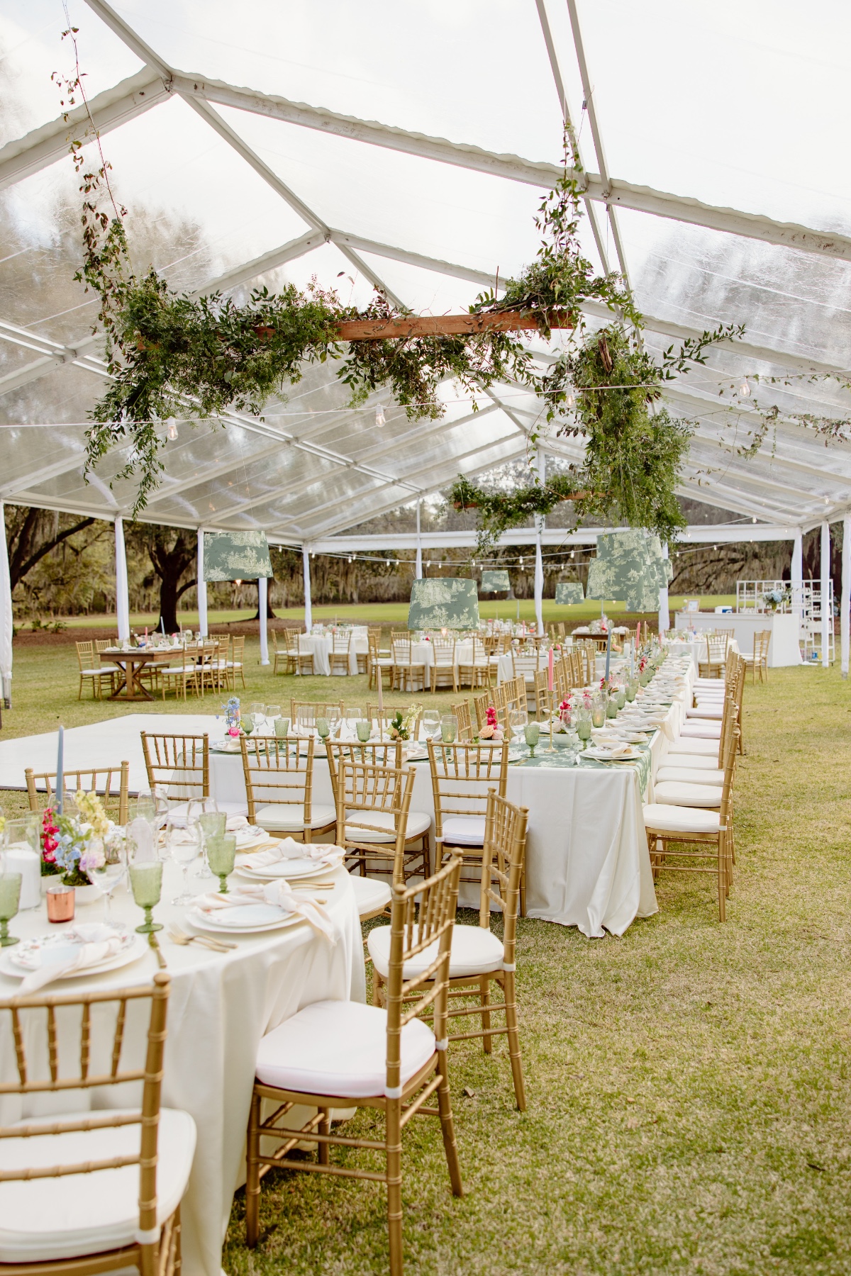 floating greenery over dance floor