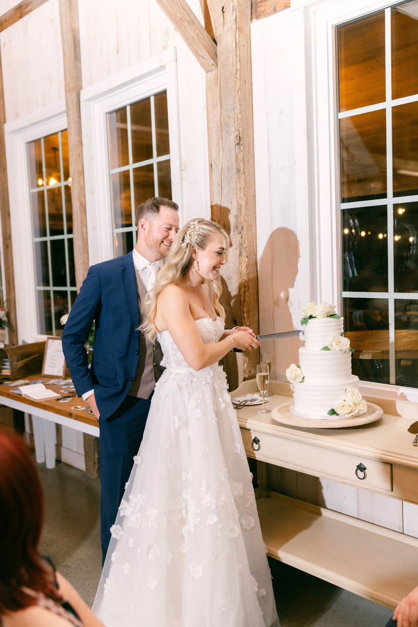 white rose wedding cake