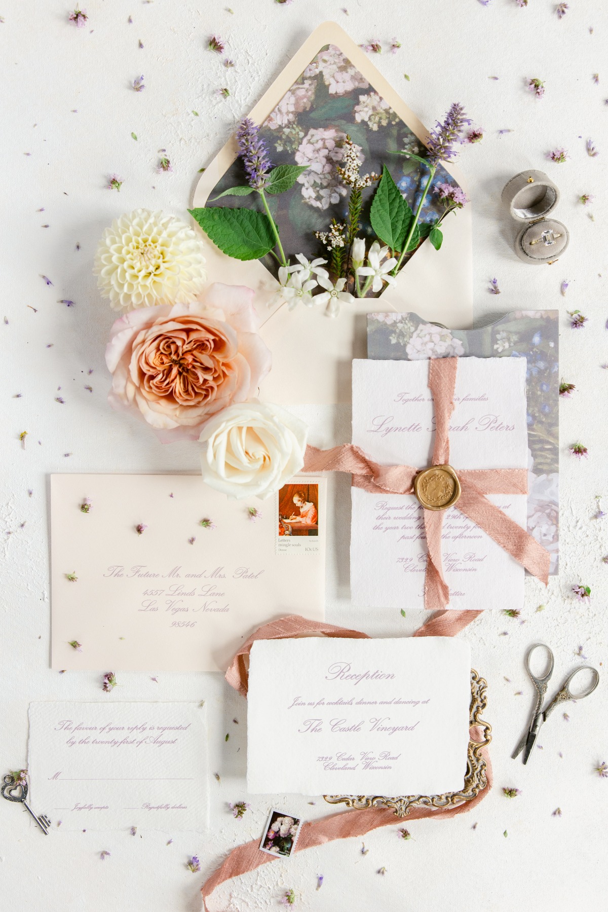 blush and floral invitations