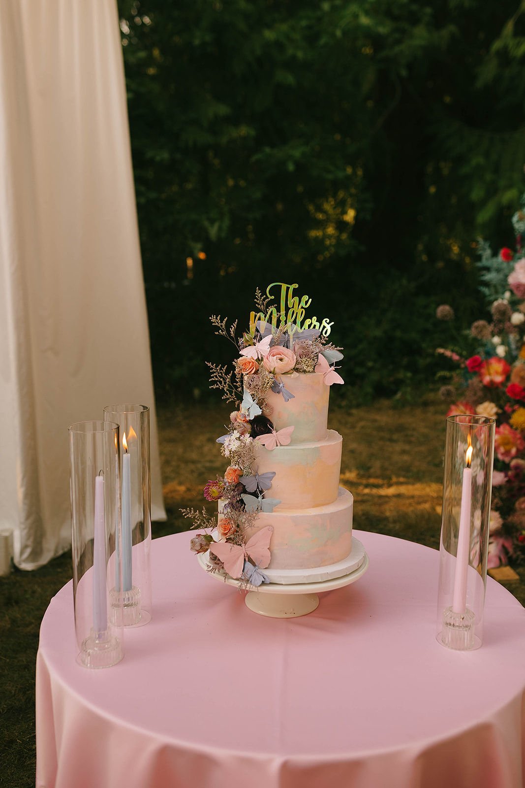 butterfly-accented wedding cake