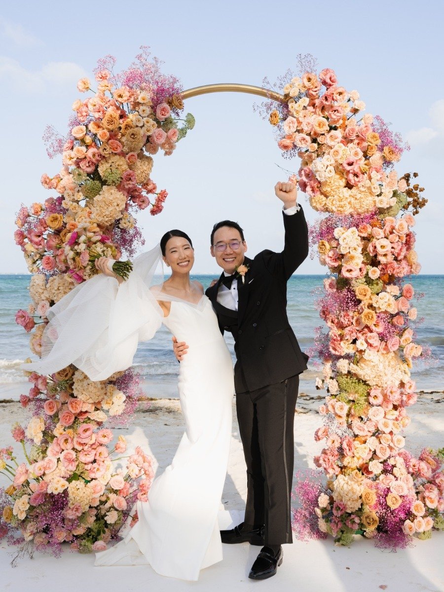 Dreamy spring beach wedding in shades of blush and peach