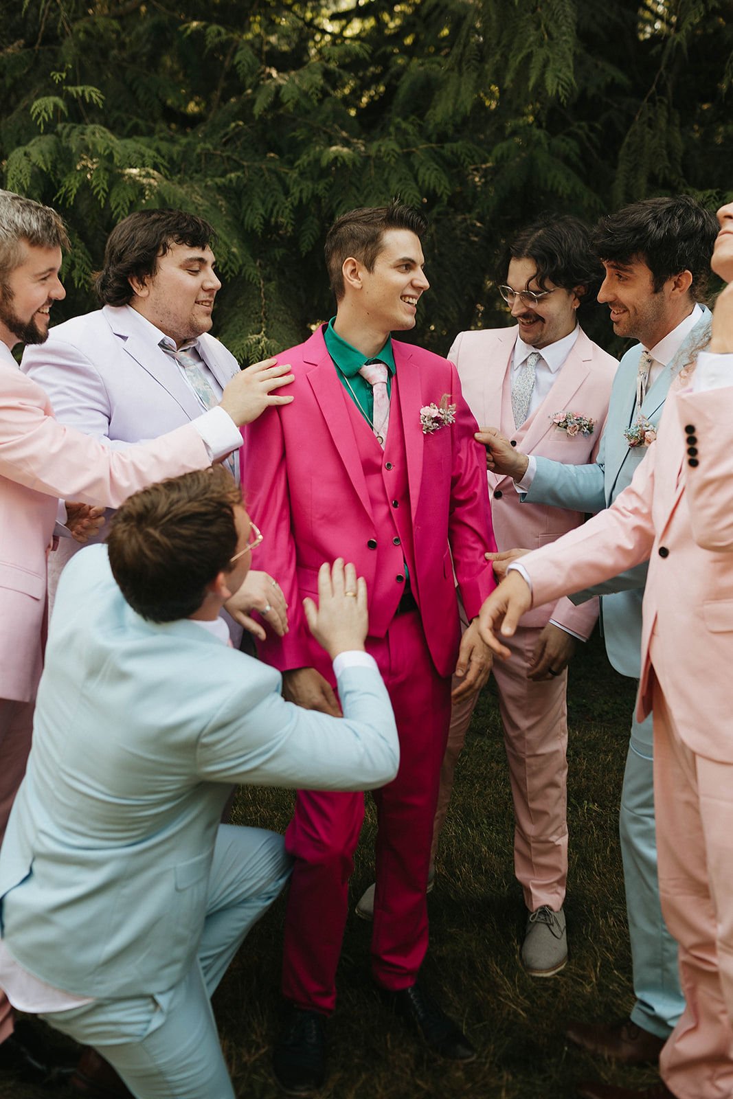 hot pink wedding suit