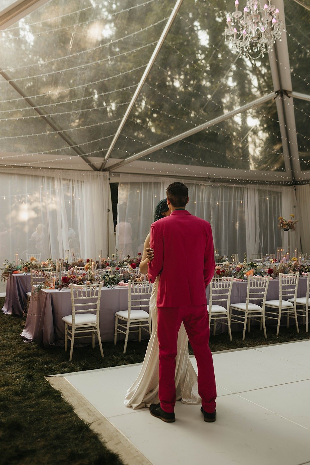 hot pink wedding suit