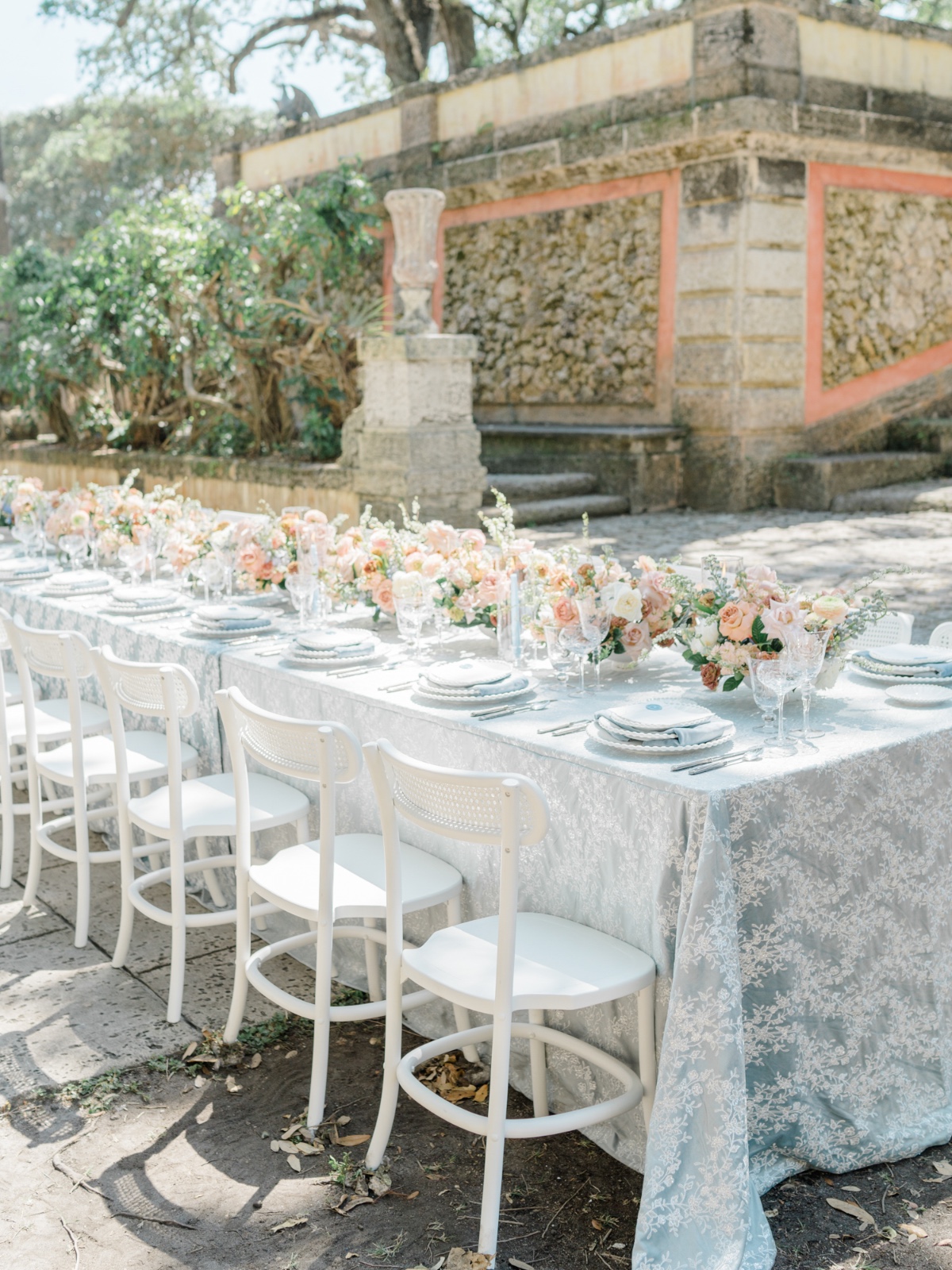 outdoor wedding reception in the garden at vizcaya