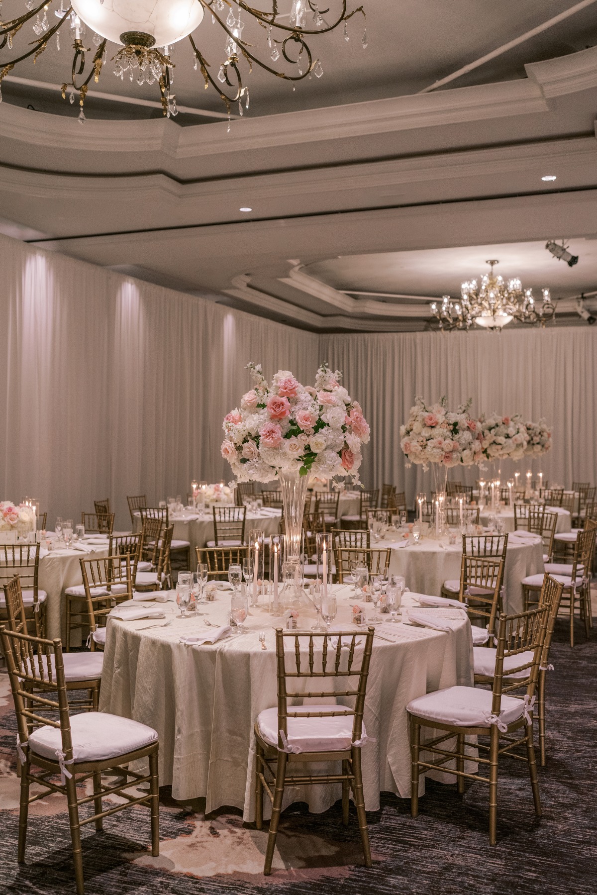 gold and pink ballroom wedding