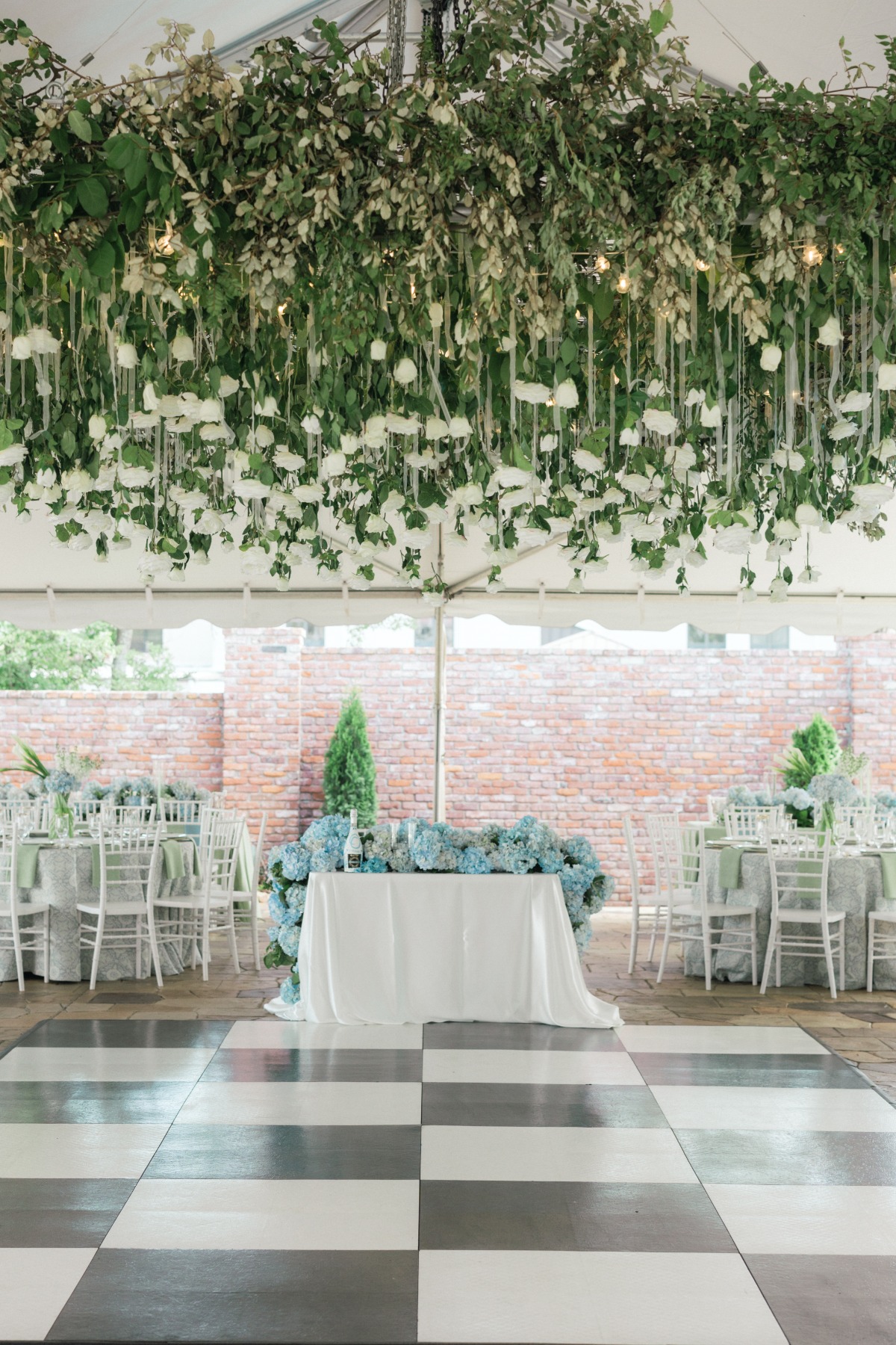 floating flower dance floor at wedding reception