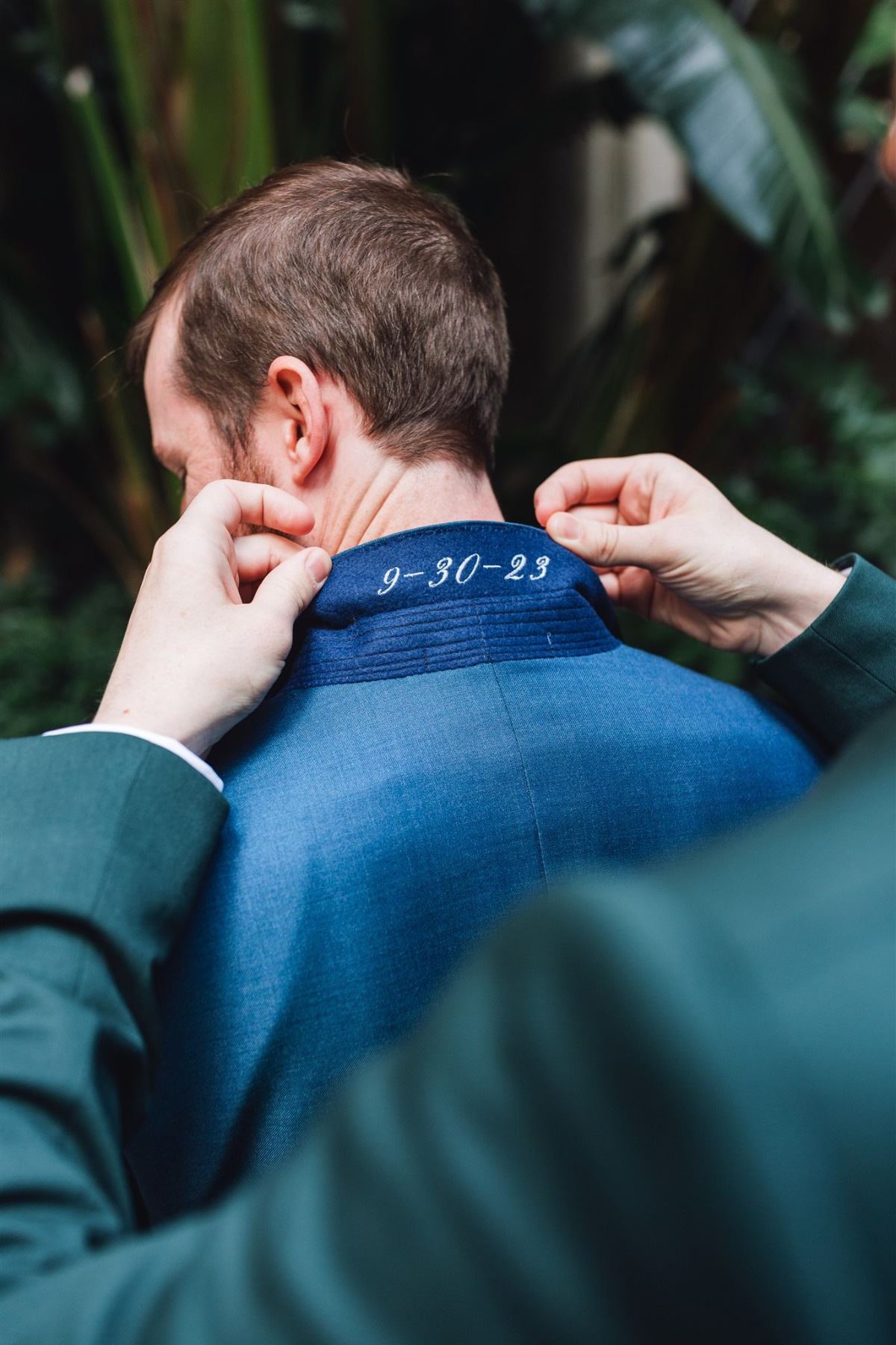 wedding date embroidered on jacket collar