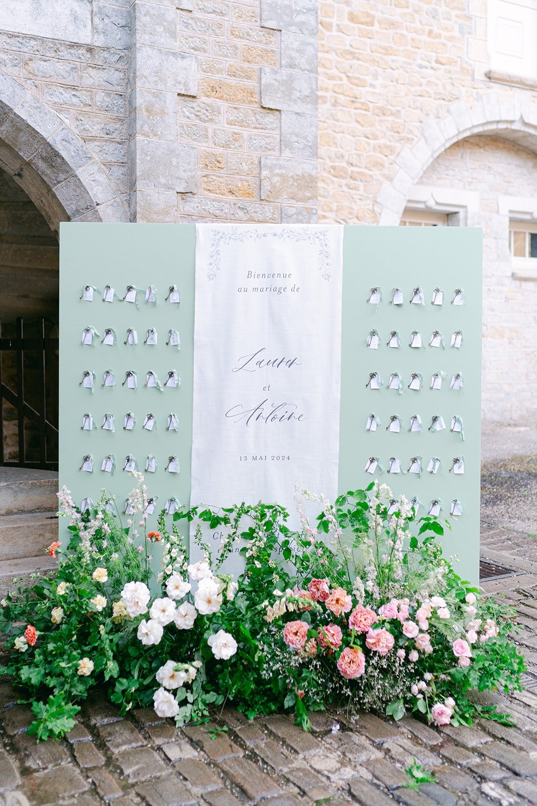 sage vintage key escort card wall