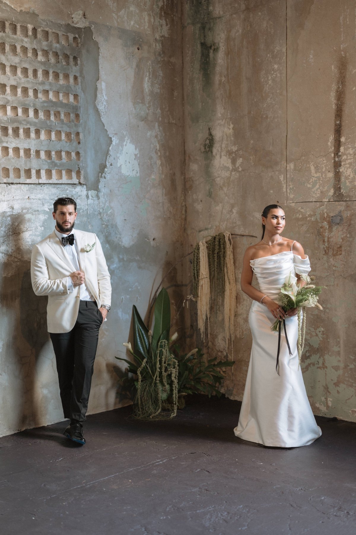 tropical industrial wedding photo